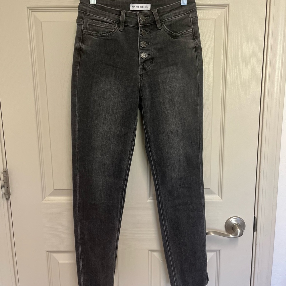 Flying Monkey button fly high rise skinny ankle black denim size 25